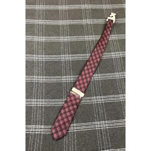 Calvin Klein Men’s Metallic Plaid 97% Silk Slim Tie (Red)